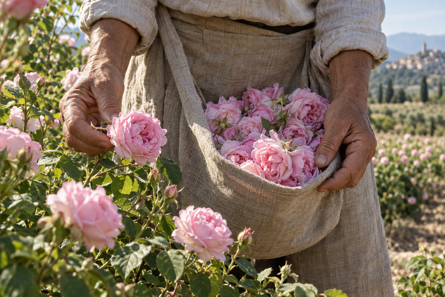 May rose harvest by hand in Grasse