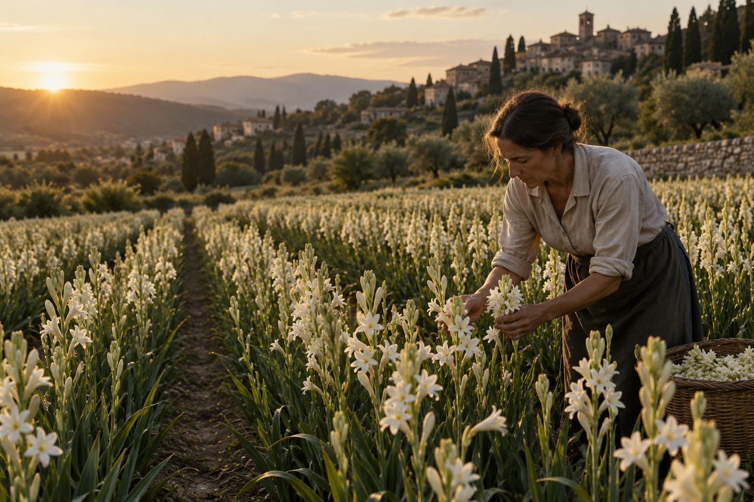 Tuberose harvest in the fields near Grasse