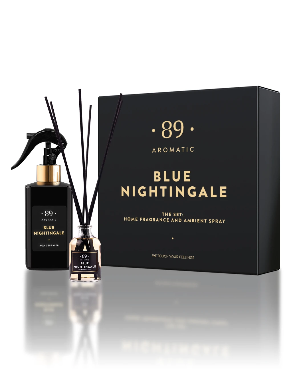 Aromatic 89 Blue Nightingale home fragrance gift set with 50ml reed diffuser and 300ml room spray
